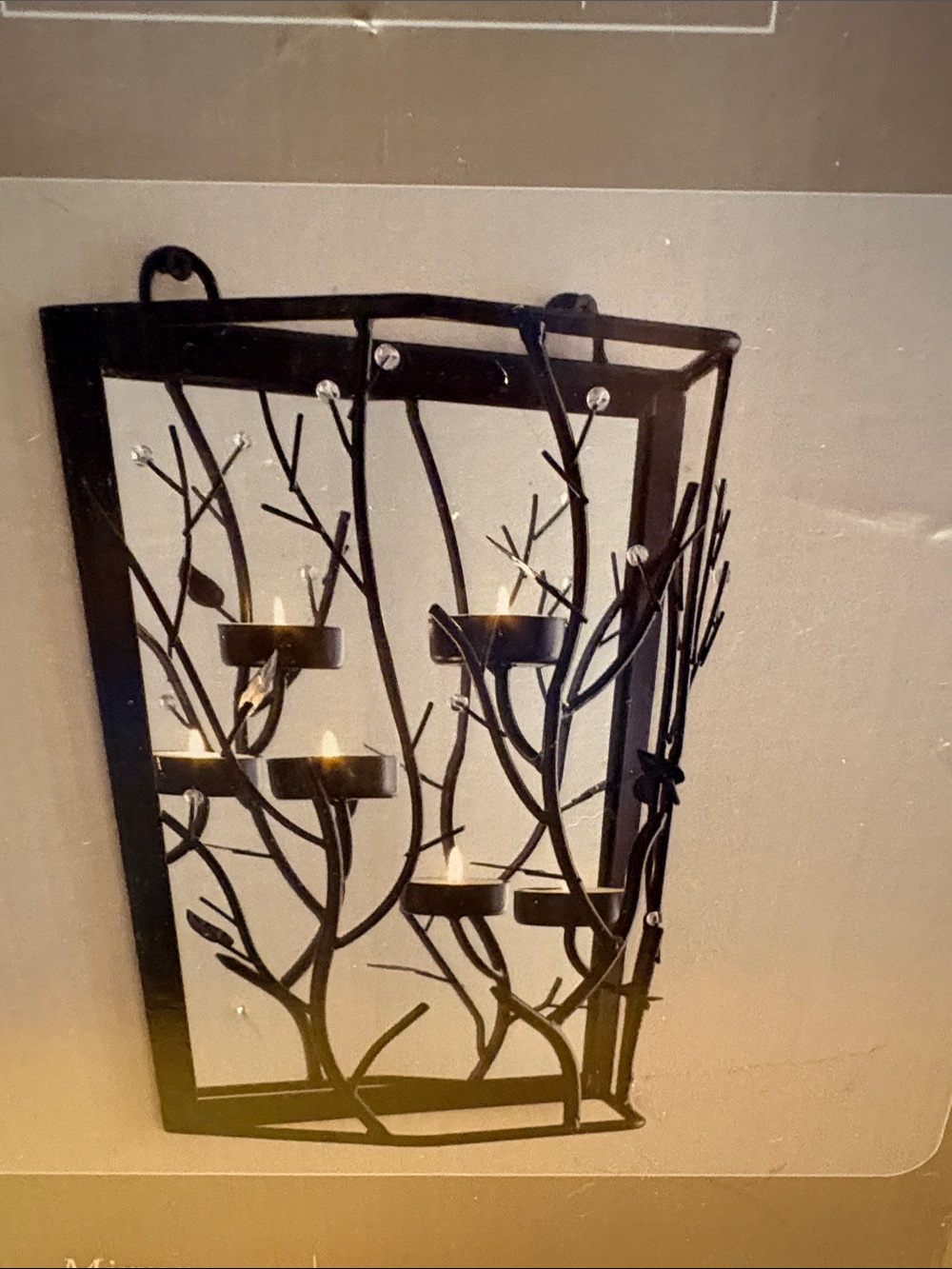 Decorative Black Metal Wall Candle Sconce with Branch Motif